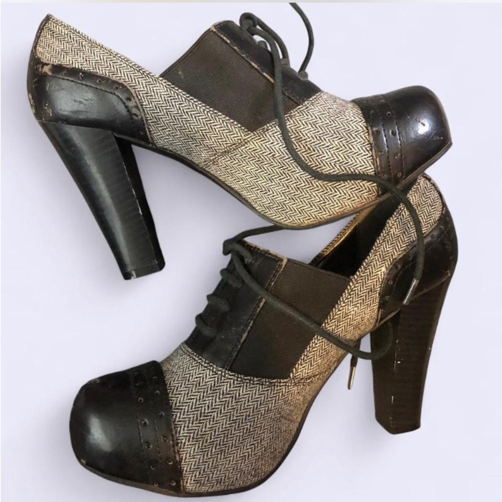 Black and Grey Herringbone Oxford Shoes